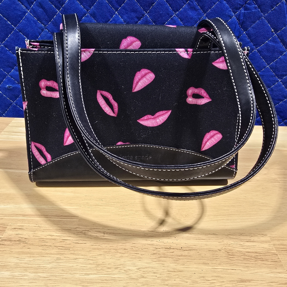 Kate Spade Black Bag with Pink Lips Design